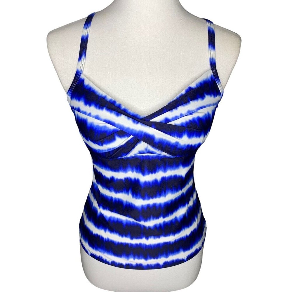 Athleta Del Mar Twister Tankini Top Size 34B/C Blue White Tie Dye Criss Cross